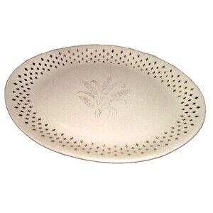 Homer Laughlin Golden Wheat Platter Fleur de lis USA Gold 13" Oval White Vintage